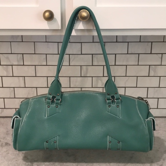 Cole Haan Handbags - Cole Haan Leather Villager Bag Womens Teal Blue Barrel Satchel Purse